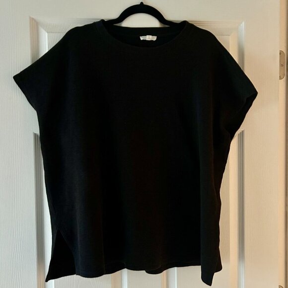 EILEEN FISHER Organic Cotton Crewneck Box Top Black Tee Size XL Cap Sleeve - Picture 5 of 14